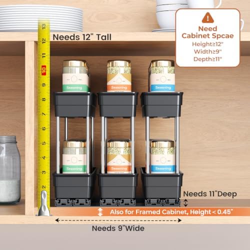 Mystozer Pull Out Spice Rack Organizer for Cabinet, Slide Out Spice Racks Organizer, Easy to Install Spice Cabinet Organizers, 8.5''Wx10.5''Dx8.3''H, 3 Drawers - 2 Tiers (Black) - Image 4