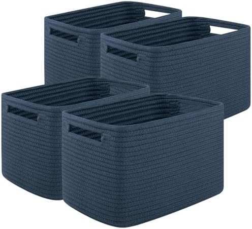 OIASKET 4Packs Natural Cotton Rope Storage Baskets for Organizing Toys, Clothes, Towels & Books, Soft Versatile Organizers for Shelves, Home Decorative Bins, 13''Lx9''Wx7.8''H, Blue by OIASKET