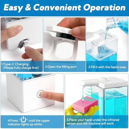 2 Pack Automatic Soap Dispenser Touchless, 16.5oz Rechargeable Liquid Hand Soap Dispenser for Kitchen Sink, Bathroom, Laundry Detergent Dispenser with 3 Adjustable Levels, Non-Slip Base - Image 4