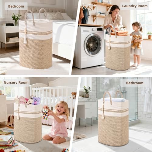 Woven Laundry Basket for Clothes, 100 L Large Rectangle Laundry Hampers, Nursery Storage Basket for Toys, Tall Dirty Clothes Hamper for Bedroom Aesthetic, Bathroom, Laundry Room - Image 5
