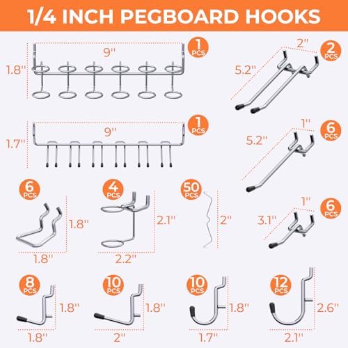 INCLY 70PCS Pegboard Wall Organizer Kit with Metal Panels and 1/4" Hooks - Image 4