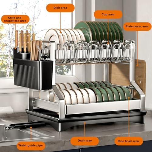 2 Tier Dish Drying Racks Oversink Stainless Steel Dish Drying Rack - Image 2