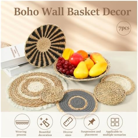 Boho Wall Art Decor Woven Basket Seagrass Hanging Farmhouse Room Set - Image 2