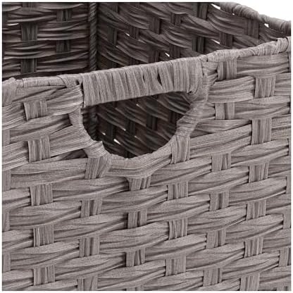 Seville Classics Premium Handwoven Portable Laundry Bin Basket with Carrying Handles, Household Storage for Clothes, Linens, Sheets, Gray, Rectangular (2-Pack) - Image 6