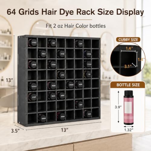 Krafetto Hair Dye Storage Organizer, 64 Grids Wall-mountable Hair Color Holder, Stackable Toner Bottle Rack, Salon Decor for Hair Dye Bottles - Image 2