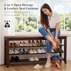 Taitiy Shoe Bench with 3 Tier Adjustable Shelves Rubberwood Entryway 47.2'' - Image 4