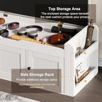 42.6" Storage Bench - Shoe Storage Bench with Side Storage Shelves and 3 Doors, Multifunctional Entryway Bench with Lift Top Cushion, Shoe Bench for Bedroom, Living Room, Entryway, White - Image 5