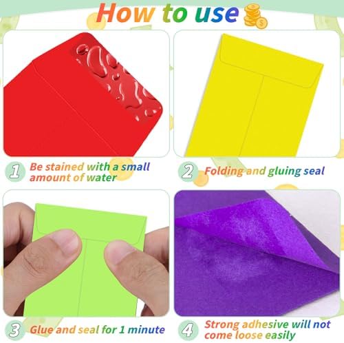 1000 Pcs Money Envelopes for Cash 3.5x6.5in 12 Color Colored Coin Envelopes Small Cash Envelopes with Gummed Flaps for Money Saving Challenge Small Item Organizer Coins Tickets Tips Parts Seed Storage - Image 3