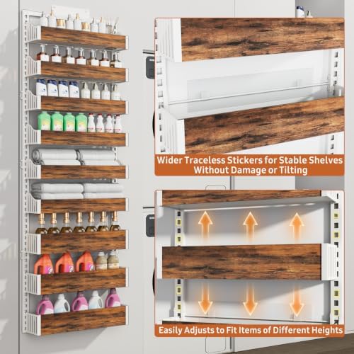 Over the Door Pantry Organizer: Pantry Organization and Storage with Hanging Basket - 9-Tier Metal Spice Rack Adjustable Shelves for Kitchen Bedroom Bathroom & Laundry Room White - Image 4