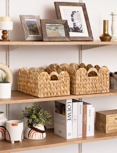 StorageWorks Scalloped Edge Wicker Basket, Hand-woven Rattan Baskets with Built-in Handles, Water Hyacinth Basket for Organizing and Decor, 2 Pack - Image 6