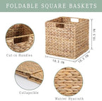 10.5x10.5 Water Hyacinth Storage Baskets, Collapsible Square Wicker Baskets Cube Storage Bins for 11 Inch IKEA Kallax, Set of 3 - Image 4
