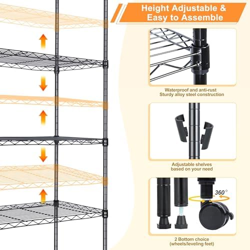 Whitmor 5-Tier Heavy Duty Shelving Unit, Metal Adjustable Storage Shelves, 1000 lbs Capacity for Pantry, Kitchen, Closet, Laundry, 29.6" L x 13.7" W x 59.4" H, Black - Image 5