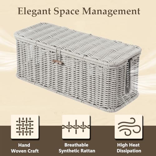 Cable Management Box, Cord Organizer with Lid & Cable Ties - Gray, L - Image 3