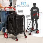 SereneLife Large Folding Utility Shopping Cart with Removable Liner – Heavy Duty, 360° Swivel Wheels, 110 lb Capacity, Portable for Groceries, Laundry, Luggage, and More (Red) - Image 3