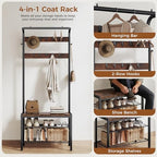 Hall Tree with Bench and Shoe Storage, 4-in-1 Entryway Organizer with 10 Hooks and Storage Shelf,Coat Rack Freestanding with 2-Tier Storage Shelf for Living Room, Bedroom Rustic - Image 4