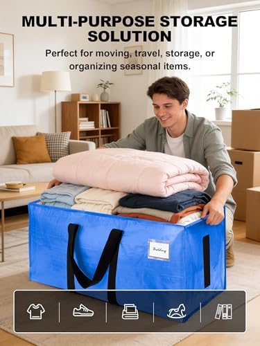 HOMESURE Supports 200lbs Heavy Duty Moving Bags - Strong Zipper & Wrap-Around Handles - Water-Resistant Storage Totes, Durable Alternative to Moving Boxes- 12 Pack -Multi-Color System for Easy Sorting - Image 4