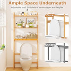GIANTEX Bamboo Over The Toilet Storage, 3-Tier Over Toilet Bathroom Organizer with 3 Hooks & Adjustable Shelves, Freestanding Space Saver Above Toilet Shelf Rack for Laundry, Balcony, Restroom - Image 7
