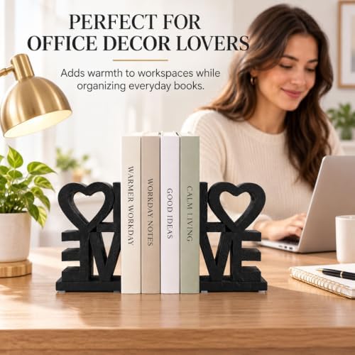 Love Bookends, Black Decorative Book Ends for Shelves, Resin Bookends Set - Image 5