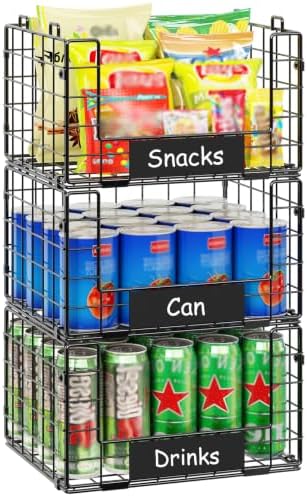 3 Pack XL Stackable Wire Baskets with Handle, Pantry Organizers and Storage by JKsmart