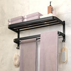 15 Inch Black Towel Racks for Bathroom Towel Shelf with Double Towel Bars Lavatory Wall Mount Holder with Hooks Stainless Steel Hotel Bath Rack (Matte Black) by DDS-DUDES