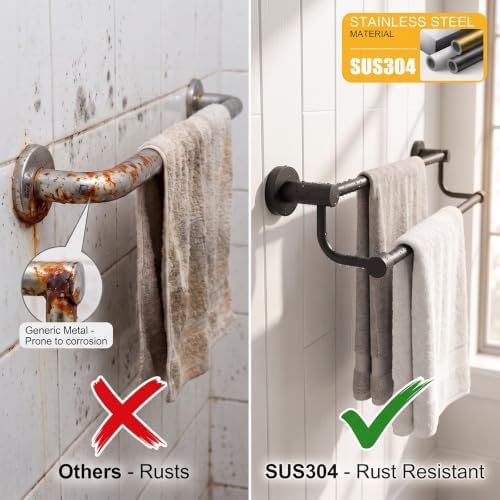 BESy Double Towel Bar Towel Rack for Bathroom Bath Wall Mounted Matte Black - Image 5