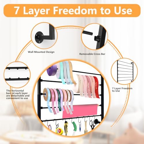 7-Tier Wall Mount Ribbon Holder Organizer Rack-Black - Image 3