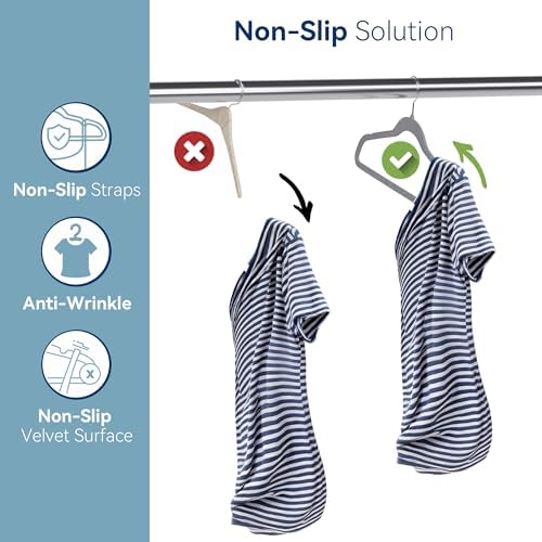 Premium Velvet Hangers 60 Pack, Non Slip Clothes Felt Hanger Heavy Duty for Coat, Premium Slim Space Saving Suit Hangers for Closet Organizer, 360° Rotating Silver Hook - Image 6