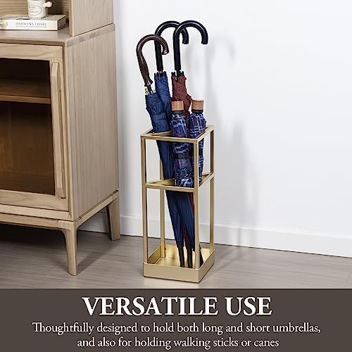 MyGift 20 Inch Brass Tone Metal Umbrella Stand with Drip Tray - Image 3