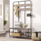 HOOBRO Hall Tree with Bench, Entryway Bench with Coat Rack, Mud Room Rack with 12 Double Hooks and Shoe Storage, Coat Tree, Shoe Organizer, for Foyer, Front Door, Greige and Black BG05MT01 - Image 2