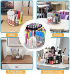 Mefirt Acrylic Pen Holder, 360 Degree Rotating Pen Organizer, Rotating Desk Acrylic Office Organizer with 6 Compartments, Marker Organizer for Kid, Crayon Caddy School Art Supply Storage Organizer - Image 4