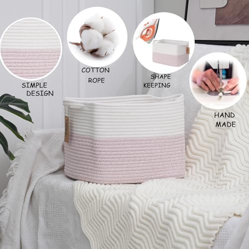 COMFY-HOMI 3PACK Cotton Rope Square baske with Handles for Shelves|Dog Toy baske Bin and Storage|Baby baske for Gift|Shoe baske for Organizing|13.5" x 11" x 9.5" for Living Room（White/Pink） - Image 6