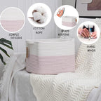 COMFY-HOMI 3PACK Cotton Rope Square baske with Handles for Shelves|Dog Toy baske Bin and Storage|Baby baske for Gift|Shoe baske for Organizing|13.5" x 11" x 9.5" for Living Room（White/Pink） - Image 6