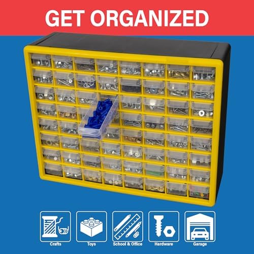 Akro-Mils 64-Drawer Plastic Storage Cabinet, 20"W x 6"D x 16"H, Yellow - Image 4