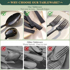 49 Pieces Black Silverware Set with Bamboo Organizer,Wave Hammered - Image 5