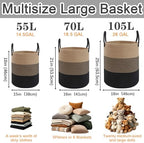 70L Woven Laundry Basket, Large Clothes Hamper with Handles- Jute - Image 2