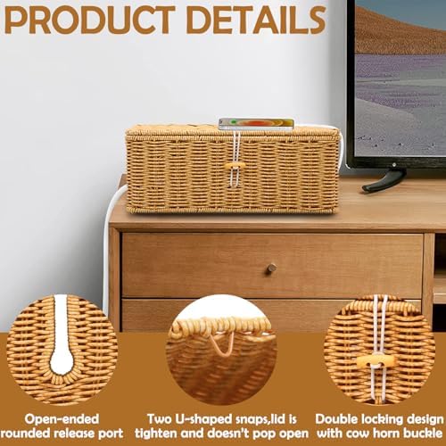 2PCS Cable Management Box, Handmade Rattan Cable Organizer Cord Basket - Image 4