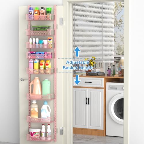 VyGrow 12.3" W Narrow Over the Door Pantry Organizer, 8-Tier Over the Door Organizer with Adjustable Basket, Pantry Door Organization for Pantry Kitchen Storage Room Spice Rack, Pink - Image 2