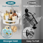 TAILI Suction Corner Shower Caddy, Bathroom Shelf Storage Basket Wall Mounted Organizer for Shampoo, Conditioner, Plastic Rack for Kitchen&Bathroom, Drill-Free Removable (2 Pack) - Image 4