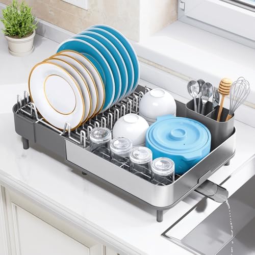 Urackify Expandable Dish Drying Rack, Stainless Steel Dish Drainer, Gray - Image 2