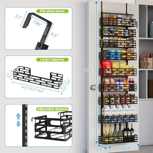 9-Tier Over Door Pantry Rack, Heavy Duty Metal Organizer for Kitchen - Image 2