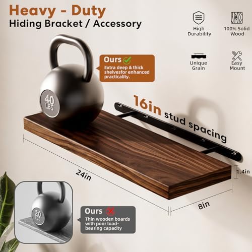 Organic Wavy Edge Floating Shelves,Hidden Brackets,2 Pack 24 in - Image 3