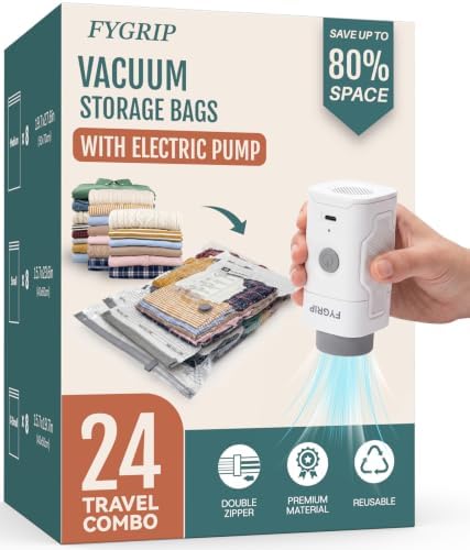 Fygrip Rechargeable Wireless Pump Vacuum Storage Bags, 24 Travel Combo by Fygrip