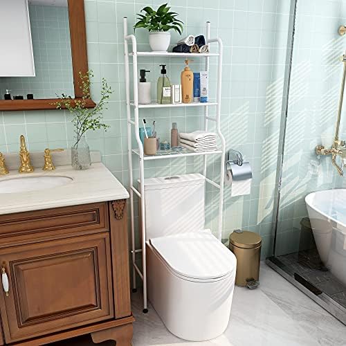 3-Shelf Bathroom Organizer Over Toilet, Space Saver Storage, White - Image 4
