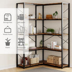 Shintenchi 5 Tier Corner Bookshelf, L Shaped Large Bookcase, Rustic Brown - Image 6