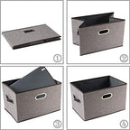 PRANDOM Larger Collapsible Storage Bins for Closet [3-pack] Decorative Linen Fabric Storage Baskets Cubes with Leather/Metal Handles for Living Room Cloth Grey and Black Trim (17.3x12.2x10.4 Inch) - Image 5