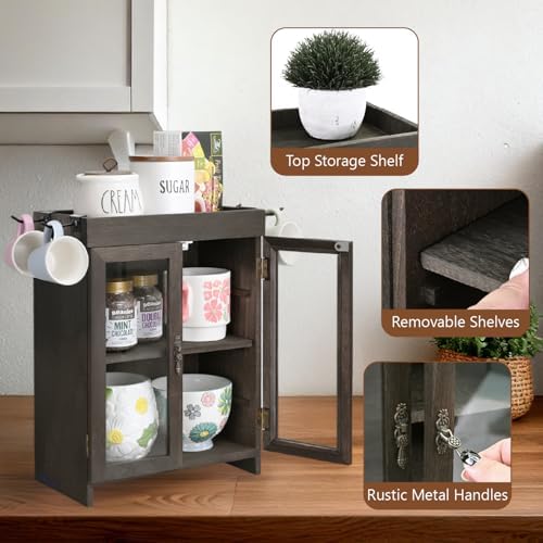 Ikee Design Wooden Storage Cabinet with Glass Door & Adjustable Shelves - Image 5