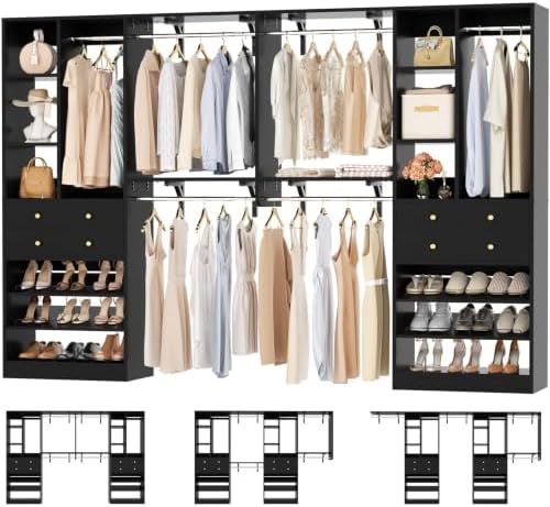 Besiost Closet System with Drawers, 120"/10FT, 151.2"/12.6FT, Built-in Closet Organizer System with Reversible Hanging Shelving and Hanging Rods, Black Set of 2 by Besiost