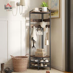 HOMCOM Corner Hall Tree, 4-Tier Coat Rack with Shoe Storage, Rustic Brown - Image 2