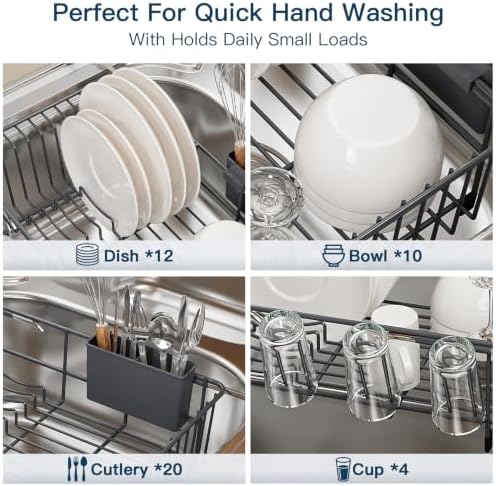 MAJALiS Grey Expandable Dish Drying Rack Over Sink with Extra Drainboard - Image 7