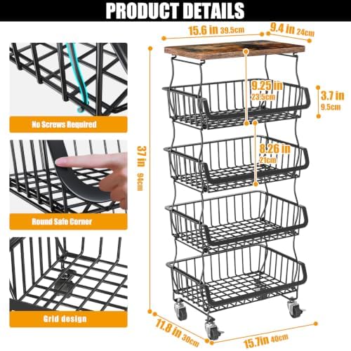 Gsiekare 5 Tier Fruit and Vegetable Basket for Kitchen with Wheels - Image 3